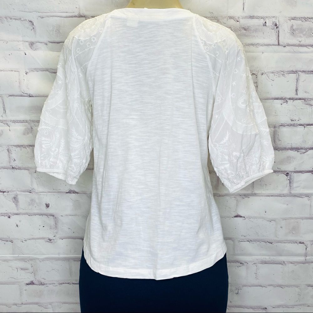Anthropologie Maeve Bridey White Embroidered Puff Sleeve U-Neck Cotton S - Picture 2 of 9